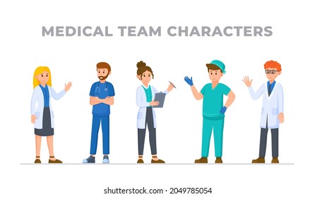 Vector illustration of doctors set isolated on a white background. People working in a hospital or polyclinic. 