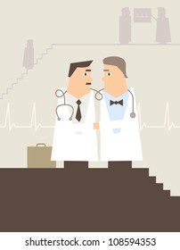 Vector Illustration Of Doctors Shaking Hands In A Hospital Or GP Surgery