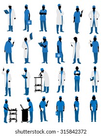 Vector illustration of a doctors in uniform silhouettes