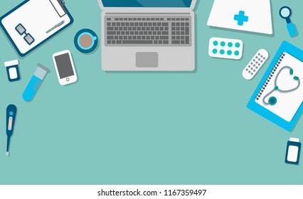 Vector illustration of a doctor's workplace in a modern clinic