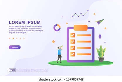 Vector Illustration of Document Check concept. Businessman is checking documents so there are no mistakes.