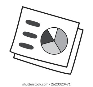 Ilustração vetorial de um documento que contém um gráfico de pizza