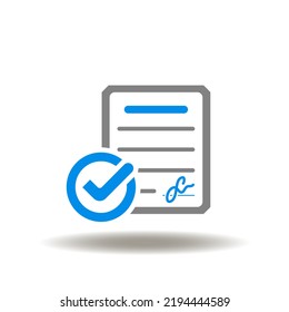 Vector illustration of document form with signature and check mark. Symbol of NDA Non Disclosure Agreement.