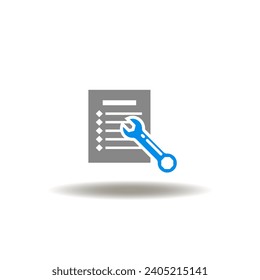 Vector illustration of document, list, file with wrench. Icon of edit query. Symbol of CR Change Request.