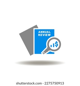 Vector illustration of document list or form with magnifying glass and growth graph with dollar. Icon of annual review. Symbol of financial budget year report analyze.