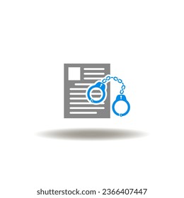 Vector illustration of document list with handcuffs. Icon of criminal record. Symbol of employee check of illegal past.