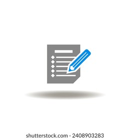 Vector illustration of document list with pencil. Icon of request. Symbol of CR Change Request.