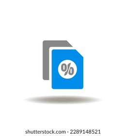 Vector illustration of document or list and percent. Symbol of tax form. Icon of taxes payment, revenue and refund.