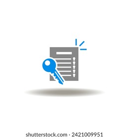 Vector illustration of document list with text and key. Icon of key points. Symbol of key information.