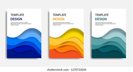 Vector illustration, document mock up template, easy color adjustment. Paper cut topographic style in colorful wave layering. Suitable for book cover, annual report, flyer, poster, brochure.