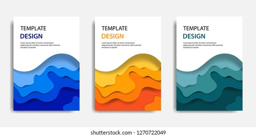 Vector illustration, document mock up template, easy color adjustment. Paper cut topographic style in colorful wave layering. Suitable for book cover, annual report, flyer, poster, brochure.