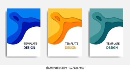 Vector illustration, document mock up template, easy color adjustment. Paper cut topographic style in colorful wave layering. Suitable for book cover, annual report, flyer, poster, brochure.