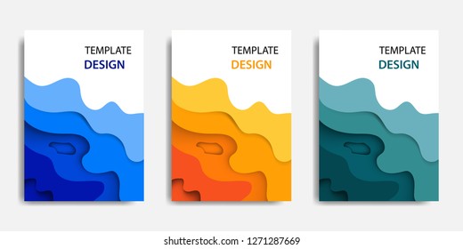 Vector illustration, document mock up template, easy color adjustment. Paper cut topographic style in colorful wave layering. Suitable for book cover, annual report, flyer, poster, brochure.