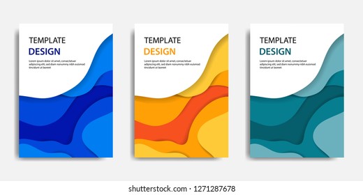 Vector illustration, document mock up template, easy color adjustment. Paper cut topographic style in colorful wave layering. Suitable for book cover, annual report, flyer, poster, brochure.