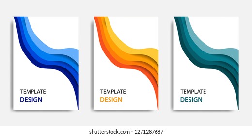 Ilustración vectorial, plantilla de maqueta de documento, ajuste de color sencillo. Estilo topográfico cortado en papel en capas de olas coloridas. Apropiado para la portada de libros, informe anual, volante, afiche, folleto.