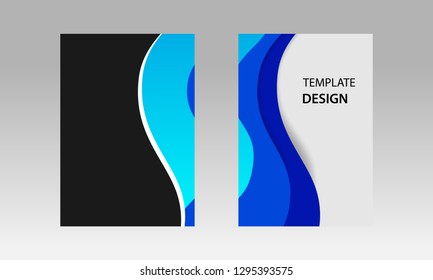 Vector illustration, document mock up template. Paper cut topographic style in gradation blue,black, white. Suitable for book cover, annual report, flyer, poster, brochure.