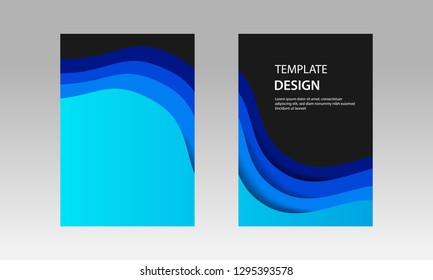 Vector illustration, document mock up template. Paper cut topographic style in gradation blue,black, white. Suitable for book cover, annual report, flyer, poster, brochure.