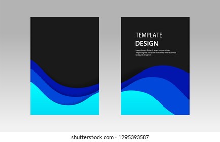Vector illustration, document mock up template. Paper cut topographic style in gradation blue,black, white. Suitable for book cover, annual report, flyer, poster, brochure.