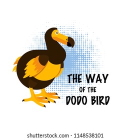 Vector illustration of the Dodo bird. Cute character in simple flat style. The way of the Dodo bird text