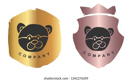 Vector Illustration of Dog Animal with Rose Gold and Gold Banner or Background. Graphic Design for Logo and T-shirt.