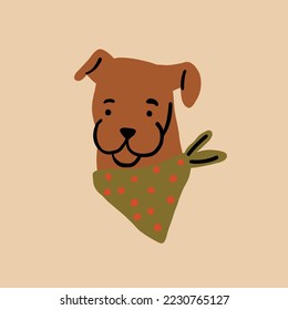 Vector illustration of dog with bandana. Pet portrait isolated. Vector illustration