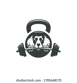 vector illustration of a dog bite a dumbbells in kettlebell