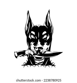 vector illustration of a dog biting a knife