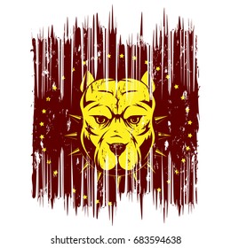 Vector illustration dog breed pit bull on grunge background. For t-shirt design.