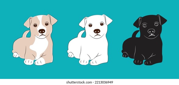 Vector illustration of dog breed set in flat style. Puppy dogs. Cute dog set. Vector illustration isolated on blue background, cartoon funny dogs