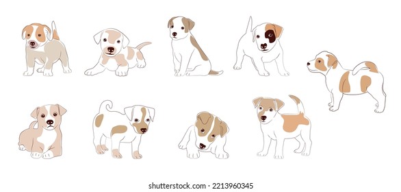 Vector illustration of dog breed set in flat style. Puppy dogs. Cute dog set. Vector illustration isolated on white background, cartoon funny dogs