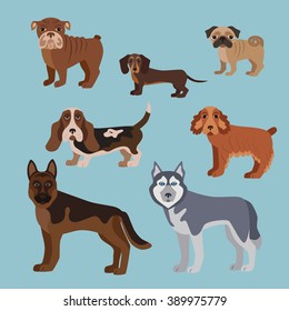 Vector illustration of dog breed set in flat style. 