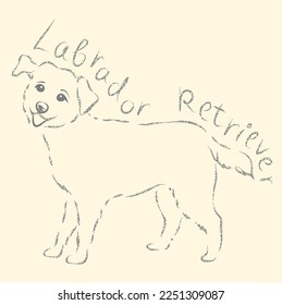 Vector illustration of a dog breeds Labrador Retriever in total growth 
with an inscription. Gray stylized sloppy graphic hand drawn drawing, 
isolated object, sketch on a beige background.