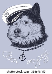 Vector illustration of dog captain portrait 