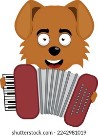 vector illustration of a dog cartoon musician, playing musical instrument accordion