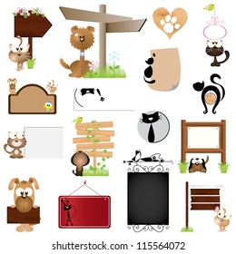 Vector illustration: Dog & cat blank sign graphic design elements (Part 2)