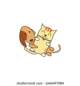 
vector illustration of dog and cat forming a heart outline style