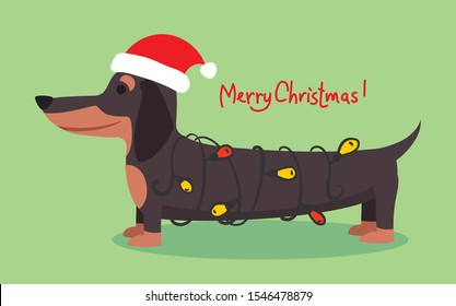 Vector illustration of dog and Christmas greetings.