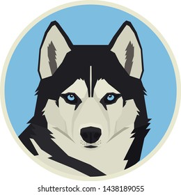 Vector illustration Dog collection Siberian Husky Geometric style Round frame set