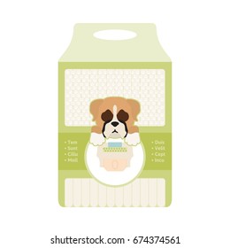 Vector illustration of dog diaper icon. Pet hygiene accessory in flat style. Isolated on white background.