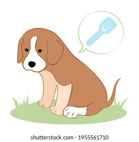 El perro de ilustración vectorial se siente bien después de la ampolla con la vacuna. Temporada de maricas.