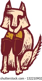 Vector illustration of a dog fetching slippers