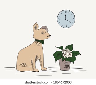 Ilustración vectorial de un perro con una flor