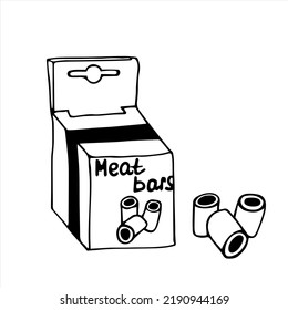 Vector illustration of dog food. An isolated object of dog treats in doodle style. Veterinary medicine for dogs