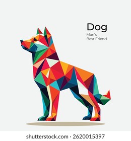 Vector illustration of a dog in a geometric style, isolated on a white background.