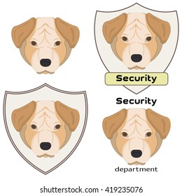 Vector illustration of a dog head on white background. Mastiff. Set of logo for security department. Security logo.