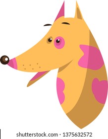 Vector illustration. Dog head with a surprised face in trendy cartoon style. Isolated on white. 
