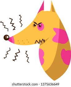 Vector illustration. Dog head  in trendy cartoon style. The dog growls Isolated on white. 