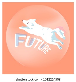 Vector illustration. Dog jumping in future.