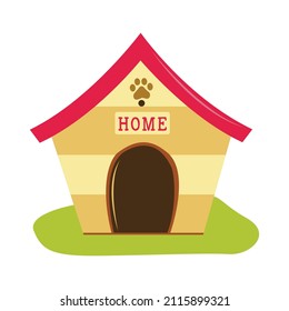 Vector illustration of dog kennel with home written on a notice board