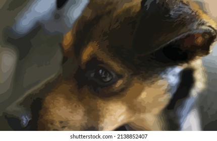 Vector Illustration Of A Dog Living In An Apartment With His Family. Dachshund Crossbreed. Animal Portrait.